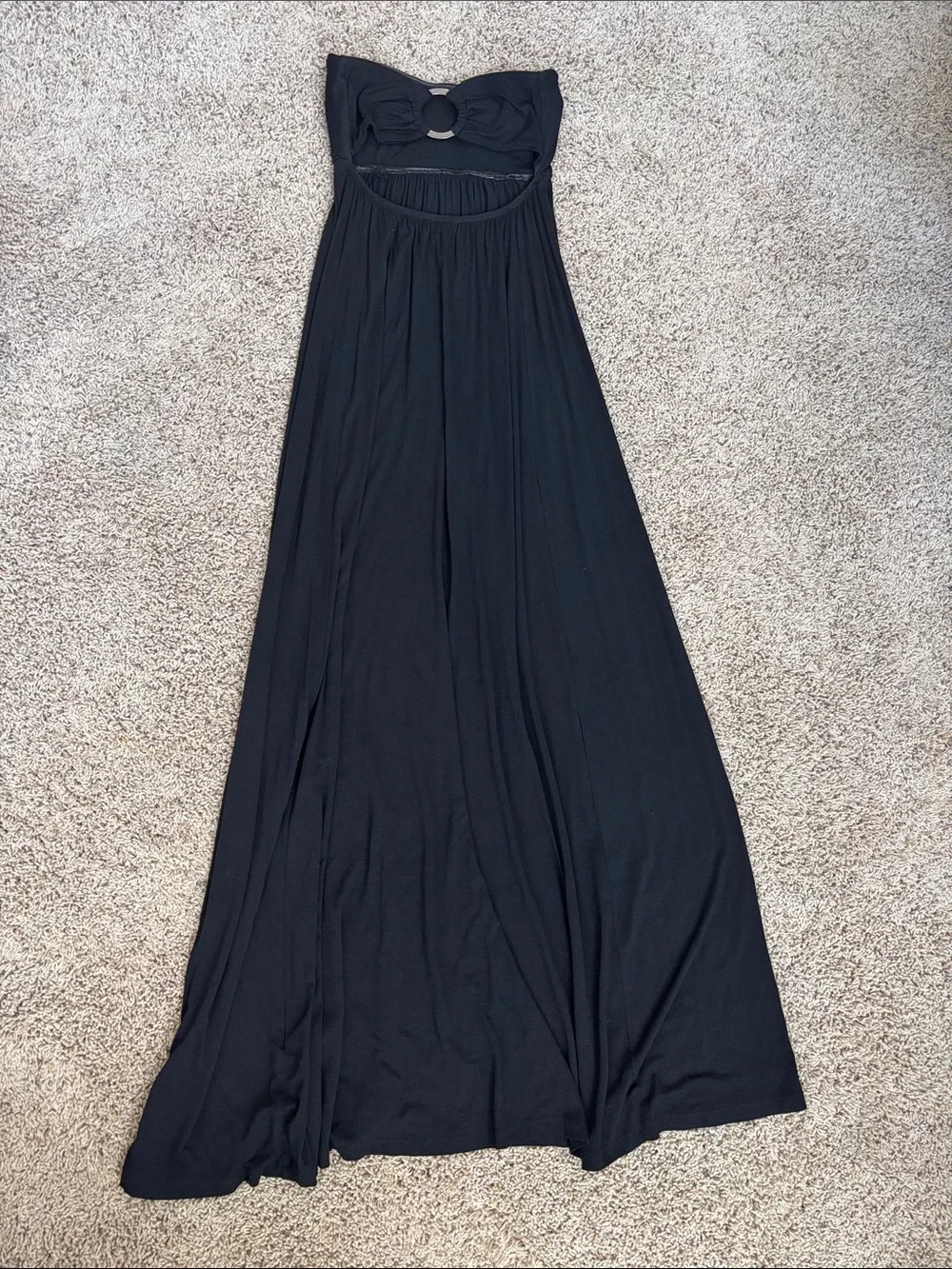 Bebe Black Strapless Beaded Sweetheart Cutout O Ring Maxi Dress - Picture 6 of 9